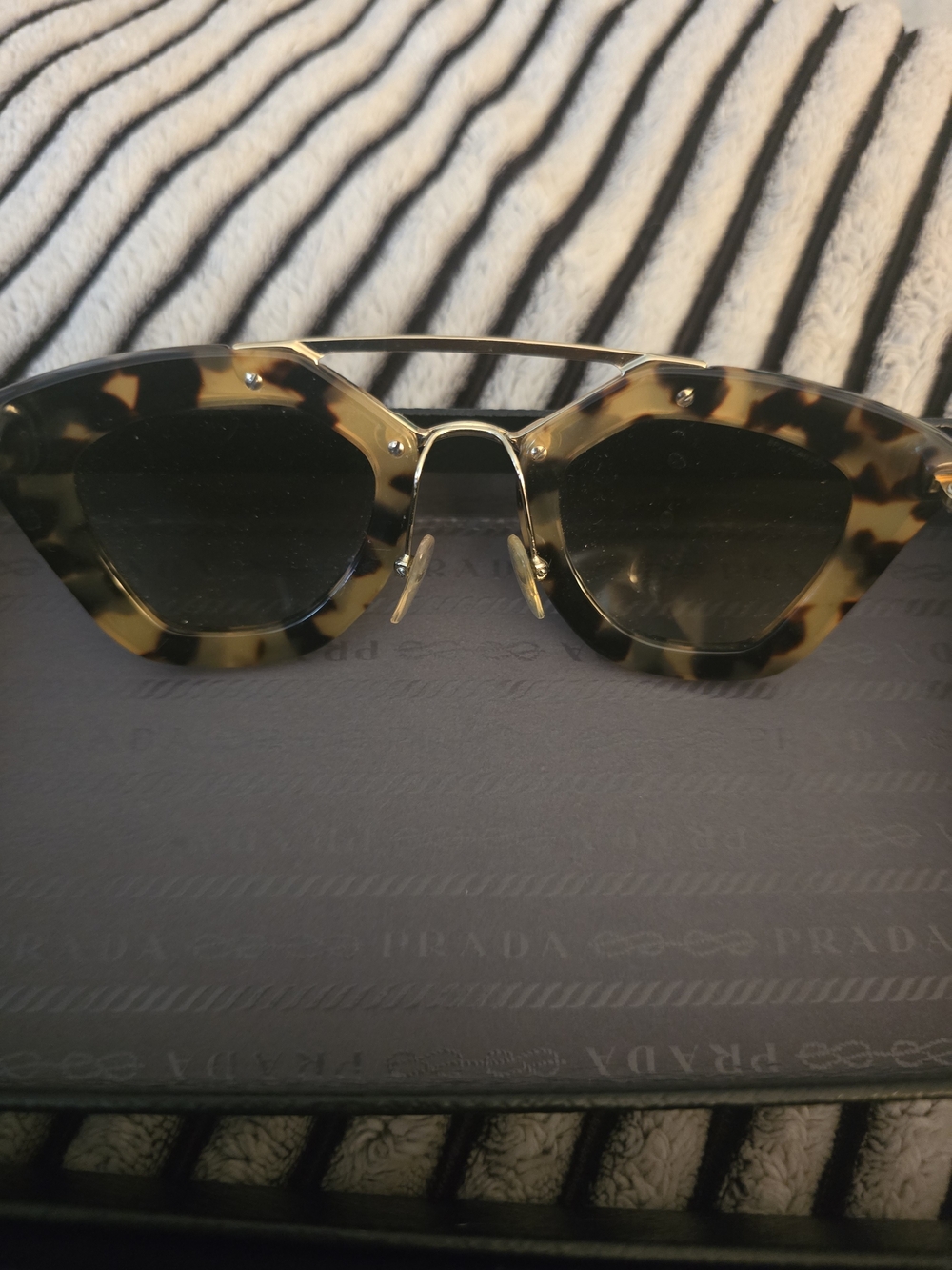 Prada SPR09Q Cinema Tortoise Shell Sunglasses Black Saffiano Leather Case + Box - Picture 12 of 16